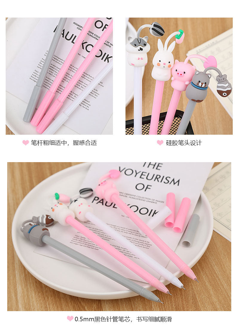 Novelty Rabbit Cat Hamster Pig Animal Gel Pen 0.5mm Ink Cute Kawaii Cartoon Pens for Writing Exam Signing School Supplies Gift