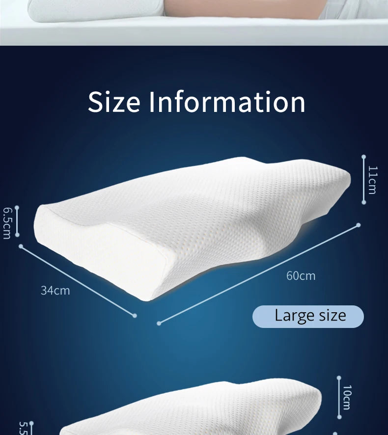 Memory Foam Bed Orthopedic Pillow Neck Protection Slow Rebound Memory Pillow Butterfly Shaped Health Cervical Neck Size 60/50 cm