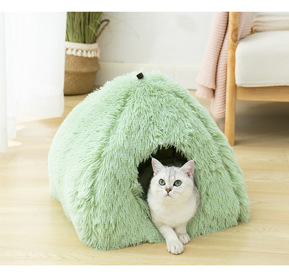 Very Soft Cat Bed Plush Cats House Pet Basket Mat Small Dog Cushion Sofa Lounger Kennel 2 In 1 Kitten Tent House Beds For Cat