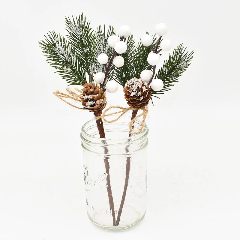 2PCS Christmas Berry Artificial Pine Cone Christmas Garland Decoration Fake Flower Pine Tree Branch DIY Home Party Wedding Decor