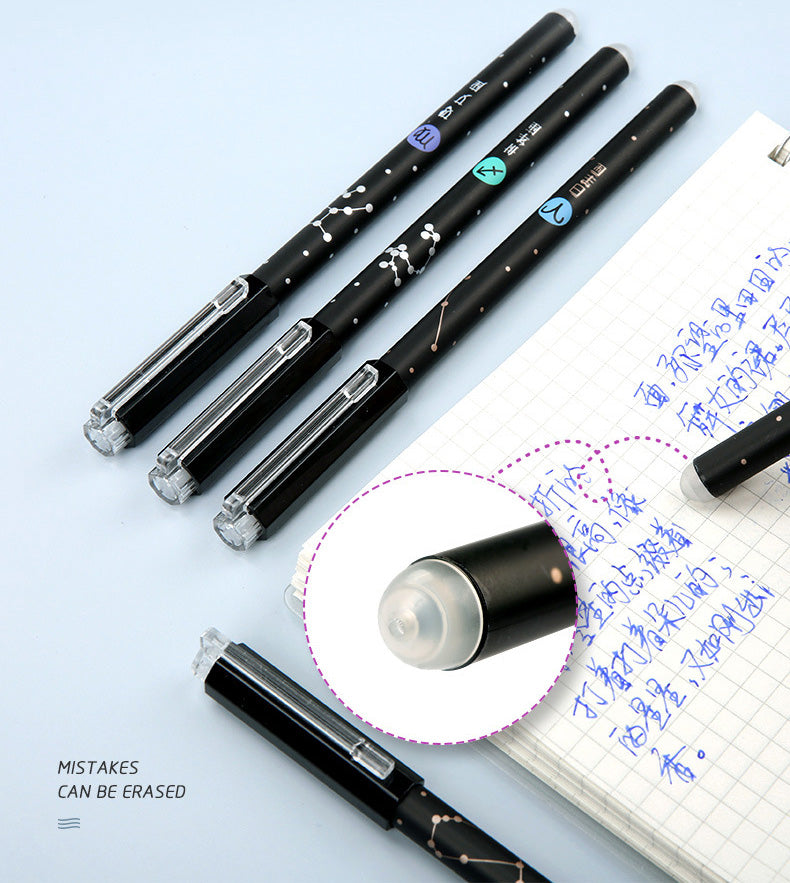 3Pcs/Set Constellation Erasable Gel Pens for School Office Writing Tools Kawaii Neutral Pen Stationery Gift 0.5mm Black Blue Ink