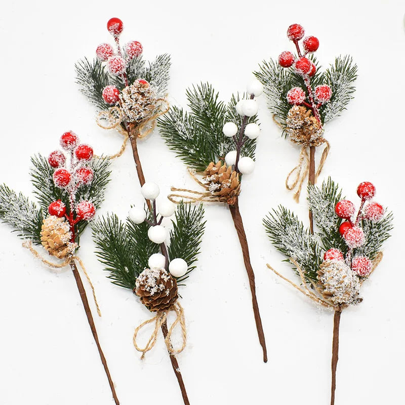 2PCS Christmas Berry Artificial Pine Cone Christmas Garland Decoration Fake Flower Pine Tree Branch DIY Home Party Wedding Decor