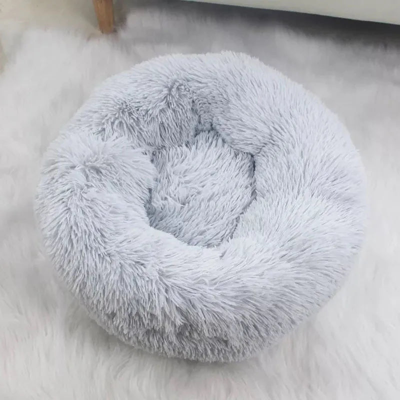 Very Soft Plush Dog Bed Cat House Donut Basket Fluffy Cushion Big Pet Pillow Mat Kennel Lounger Large Medium Small For Dogs Bed Light Gray
