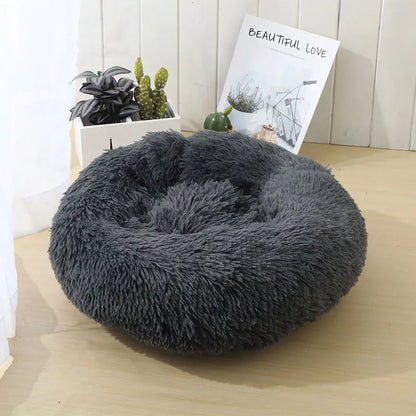 Very Soft Plush Dog Bed Cat House Donut Basket Fluffy Cushion Big Pet Pillow Mat Kennel Lounger Large Medium Small For Dogs Bed Black