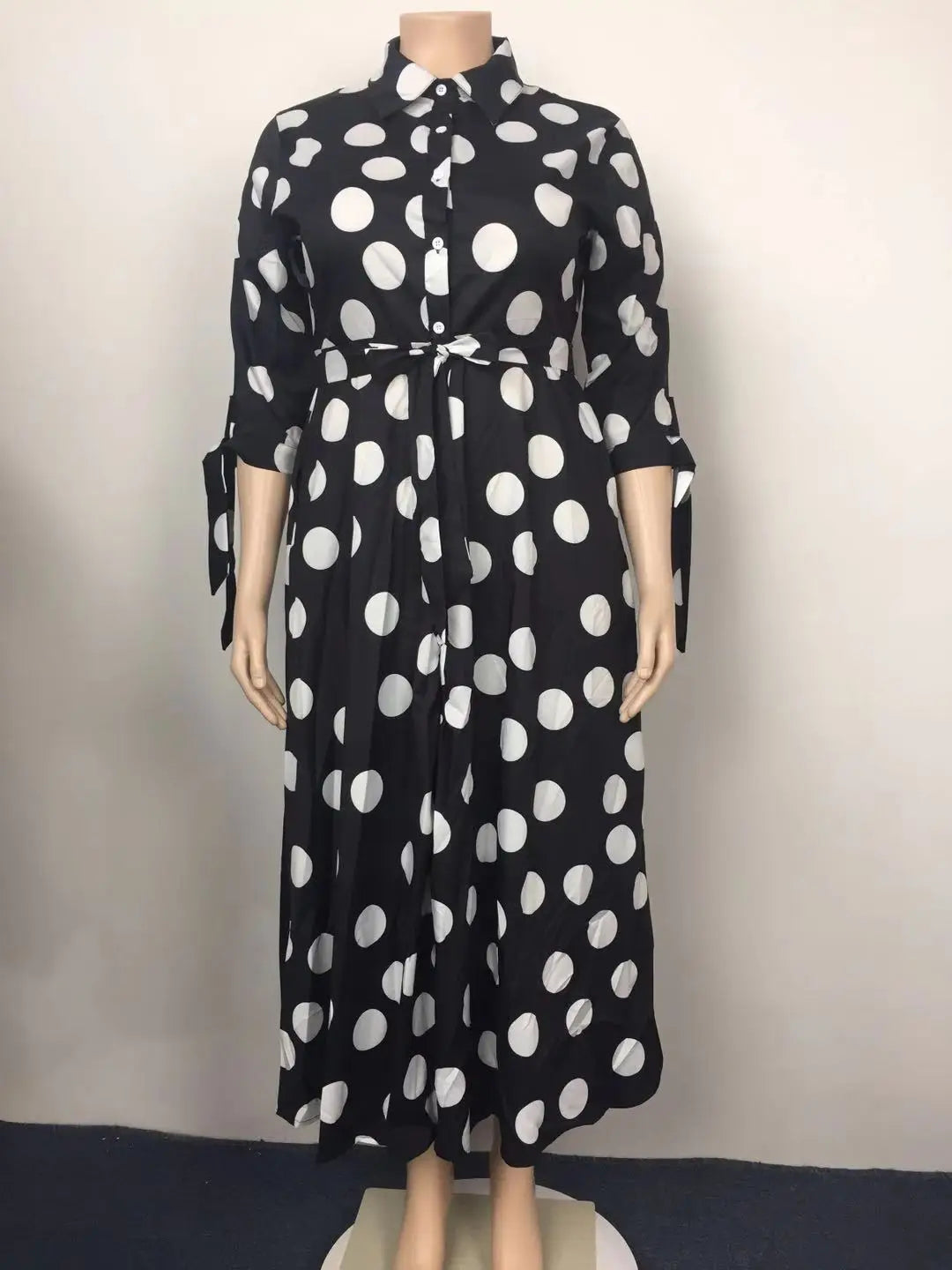 CM.YAYA Autumn Dot Print Button Up Plus Size XL-5XL Women Blousers Maxi Dress Vestidos Streetwear Long Dresses Vestidos