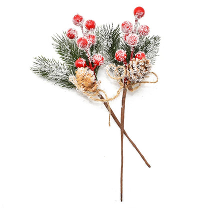 2PCS Christmas Berry Artificial Pine Cone Christmas Garland Decoration Fake Flower Pine Tree Branch DIY Home Party Wedding Decor 2pcs-red