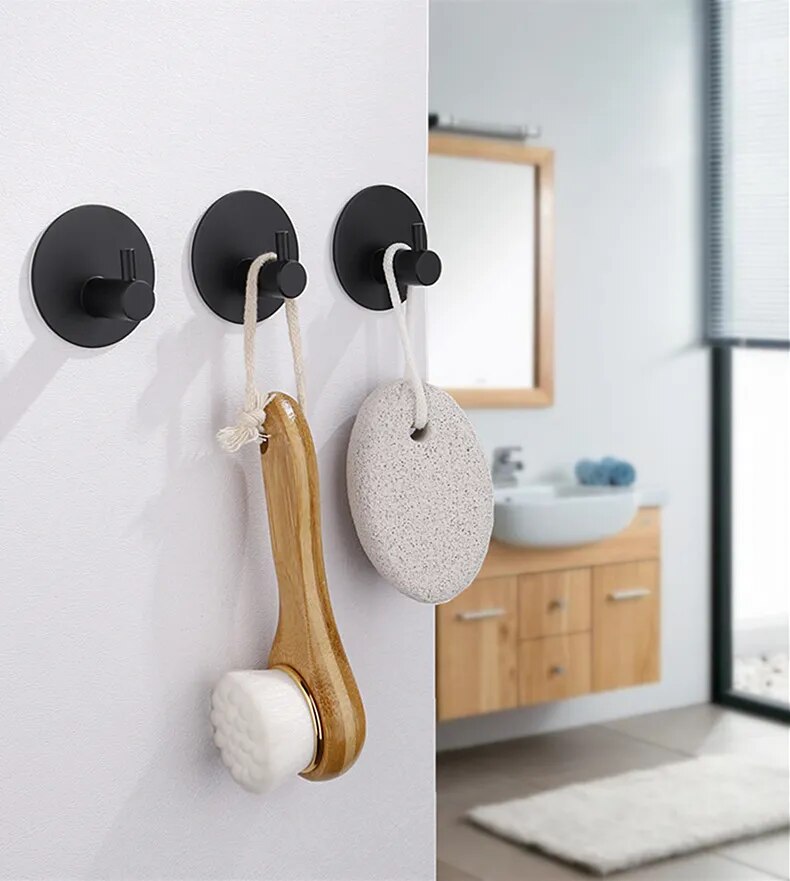 Adhesive Stainless Steel Hooks Door Wall Clothes Towel Hook Metal Bathroom Bracket Kitchen Bedroom Hanger Accessories Wall decor