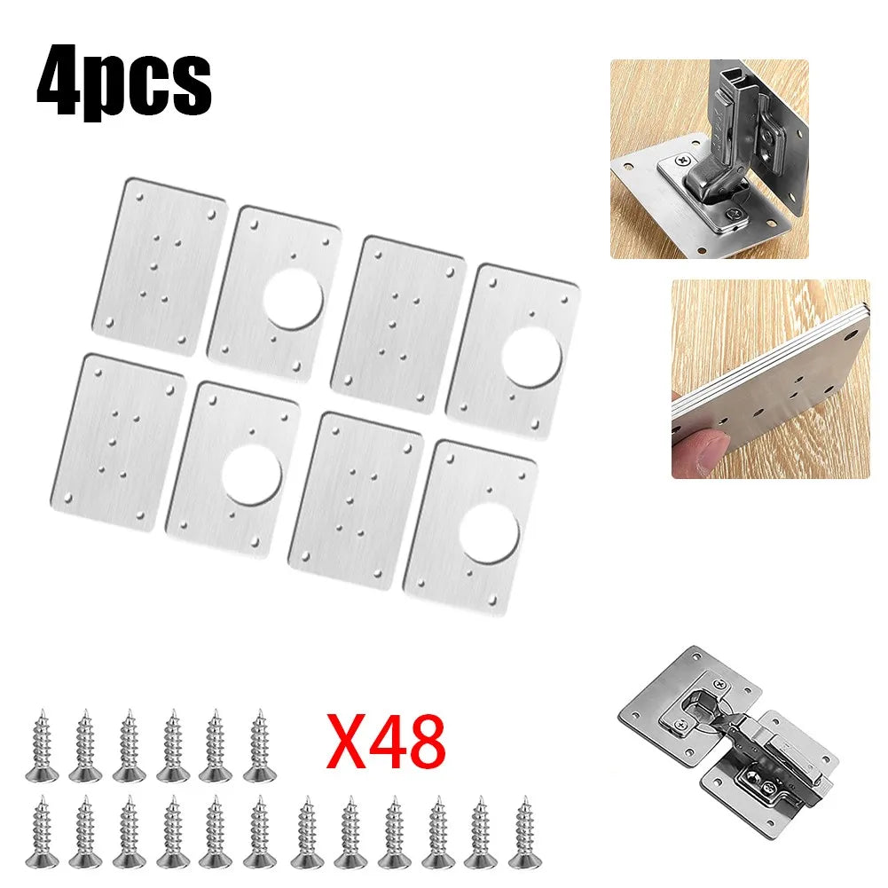 2/4/10Pcs Hinge Repair Plate Cabinet Hinge Repair Stainless Steel Hinge Furniture Hardware Door Mounting Fixing Plate With Screw 4pcsAB CHINA