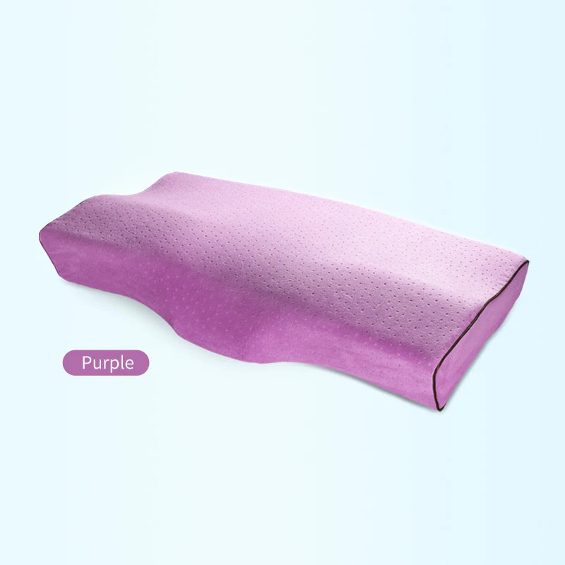 Memory Foam Bed Orthopedic Pillow Neck Protection Slow Rebound Memory Pillow Butterfly Shaped Health Cervical Neck Size 60/50 cm Purple China