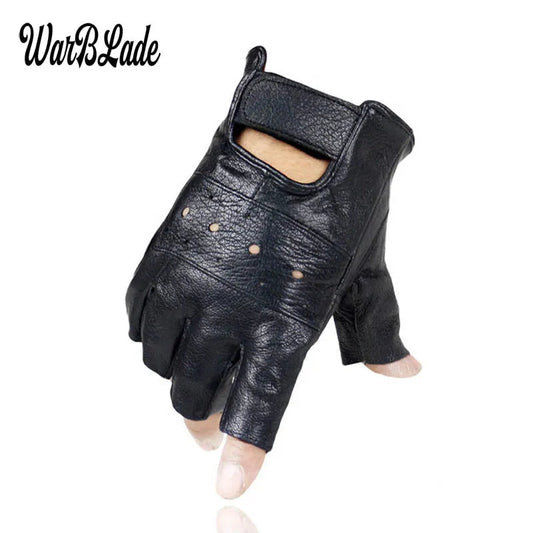 High Quality Men Genuine Leather Gloves Slip-resistant Luvas Half Finger Sheep Leather Fingerless Gym Fitness Gloves