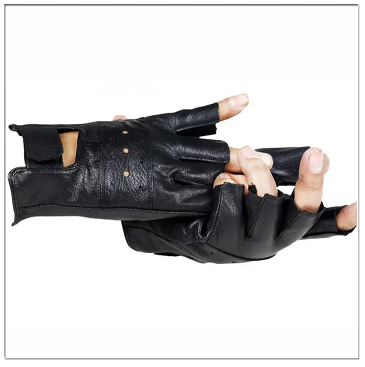 High Quality Men Genuine Leather Gloves Slip-resistant Luvas Half Finger Sheep Leather Fingerless Gym Fitness Gloves