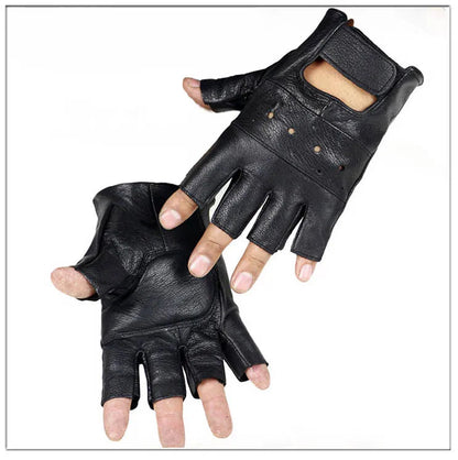 High Quality Men Genuine Leather Gloves Slip-resistant Luvas Half Finger Sheep Leather Fingerless Gym Fitness Gloves