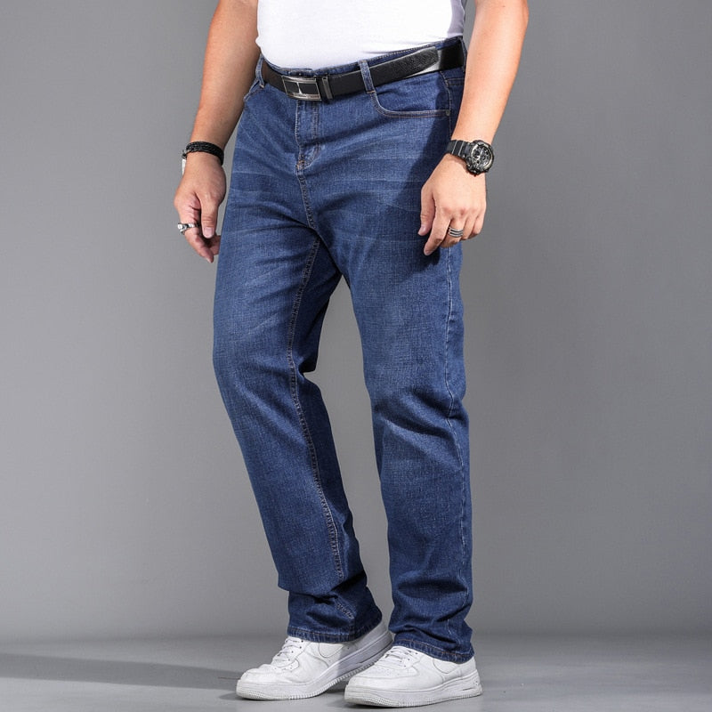 High Quality Stretch Plus Big Size 90% Cotton Straight Denim Jeans Men Famous Brand Spring