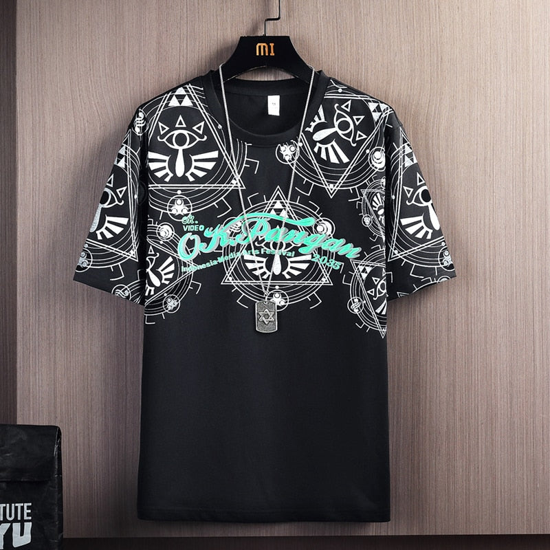 Hip Hop Loose Mens Streetwear T-shirts Casual Classic Summer Short Sleeves Black Blue Tshirt Tees Print Oversize