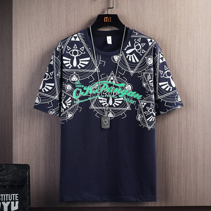 Hip Hop Loose Mens Streetwear T-shirts Casual Classic Summer Short Sleeves Black Blue Tshirt Tees Print Oversize