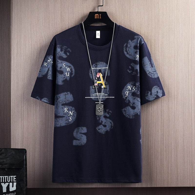 Hip Hop Loose Mens Streetwear T-shirts Casual Classic Summer Short Sleeves Black White Tshirt Tees Print Oversize