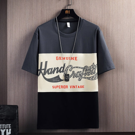 Hip Hop Loose Mens Streetwear T-shirts Casual Classic Summer Short Sleeves Patchwork Print Tshirt Tees Oversize