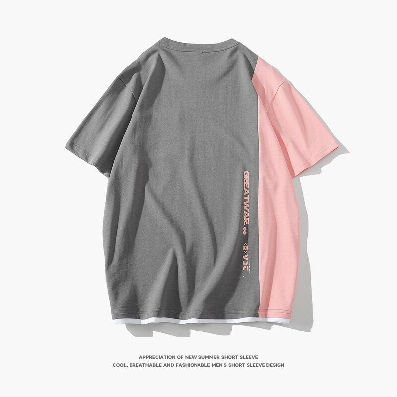 Hip Hop Loose Mens Streetwear T-shirts Casual Classic Summer Short Sleeves Patchwork Tshirt Tees Plus Oversize