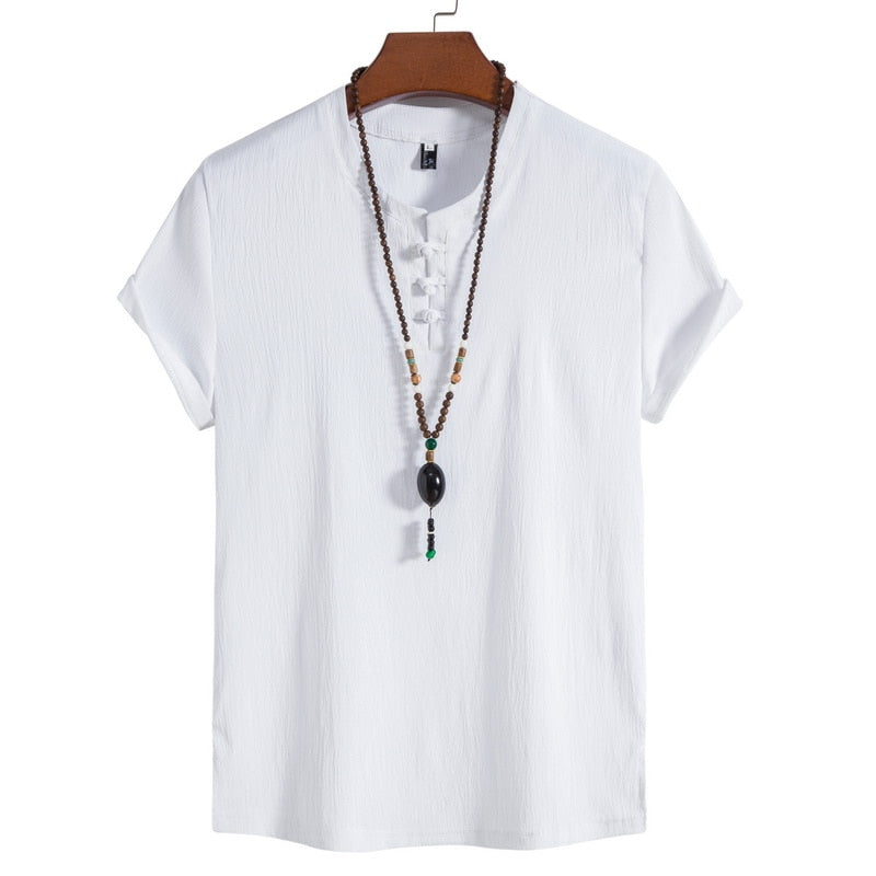 Hip Hop Mens Streetwear Linen T-shirts Casual Summer Short Sleeves Black White Tshirt Tees Oversize T Shirt M304 No Necklace 3