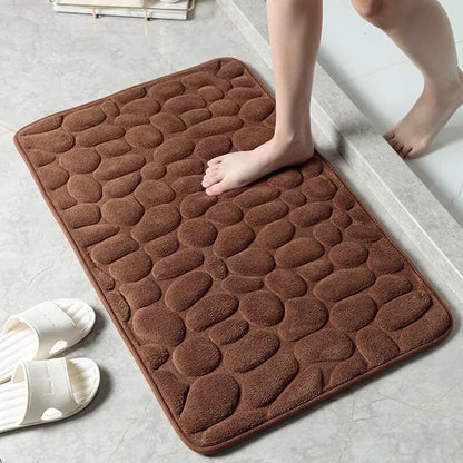 Home Bath Mat Cobblestone Embossed Bathroom Carpet Water Absorption Non-slip Memory Foam Absorbent Washable Rug Toilet Floor Mat Chocolate China