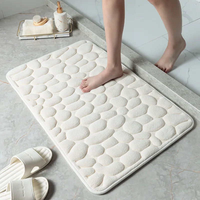 Home Bath Mat Cobblestone Embossed Bathroom Carpet Water Absorption Non-slip Memory Foam Absorbent Washable Rug Toilet Floor Mat