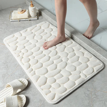 Home Bath Mat Cobblestone Embossed Bathroom Carpet Water Absorption Non-slip Memory Foam Absorbent Washable Rug Toilet Floor Mat