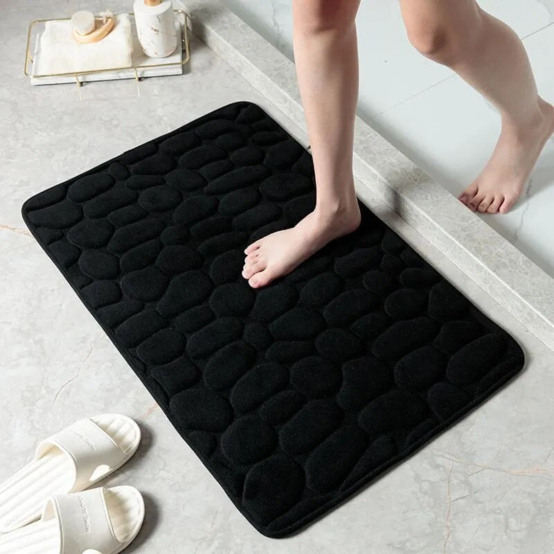 Home Bath Mat Cobblestone Embossed Bathroom Carpet Water Absorption Non-slip Memory Foam Absorbent Washable Rug Toilet Floor Mat Black China