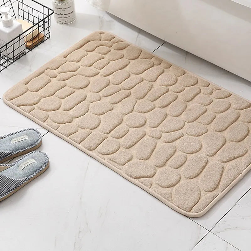 Home Bath Mat Cobblestone Embossed Bathroom Carpet Water Absorption Non-slip Memory Foam Absorbent Washable Rug Toilet Floor Mat