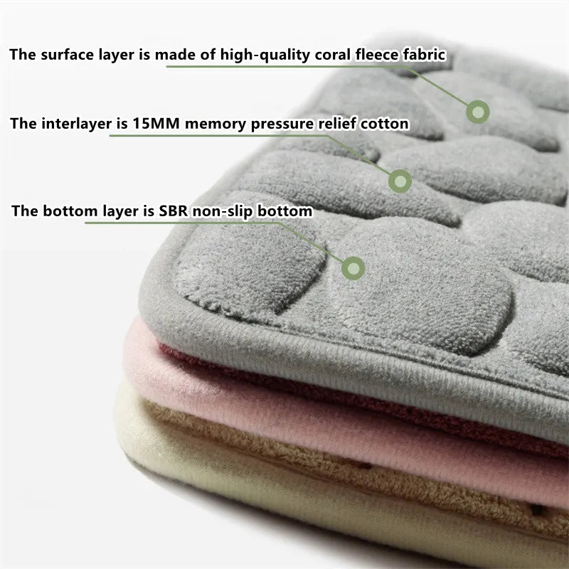 Home Bath Mat Cobblestone Embossed Bathroom Carpet Water Absorption Non-slip Memory Foam Absorbent Washable Rug Toilet Floor Mat