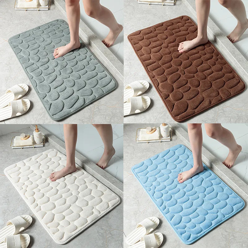 Home Bath Mat Cobblestone Embossed Bathroom Carpet Water Absorption Non-slip Memory Foam Absorbent Washable Rug Toilet Floor Mat