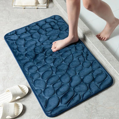 Home Bath Mat Cobblestone Embossed Bathroom Carpet Water Absorption Non-slip Memory Foam Absorbent Washable Rug Toilet Floor Mat Blue China