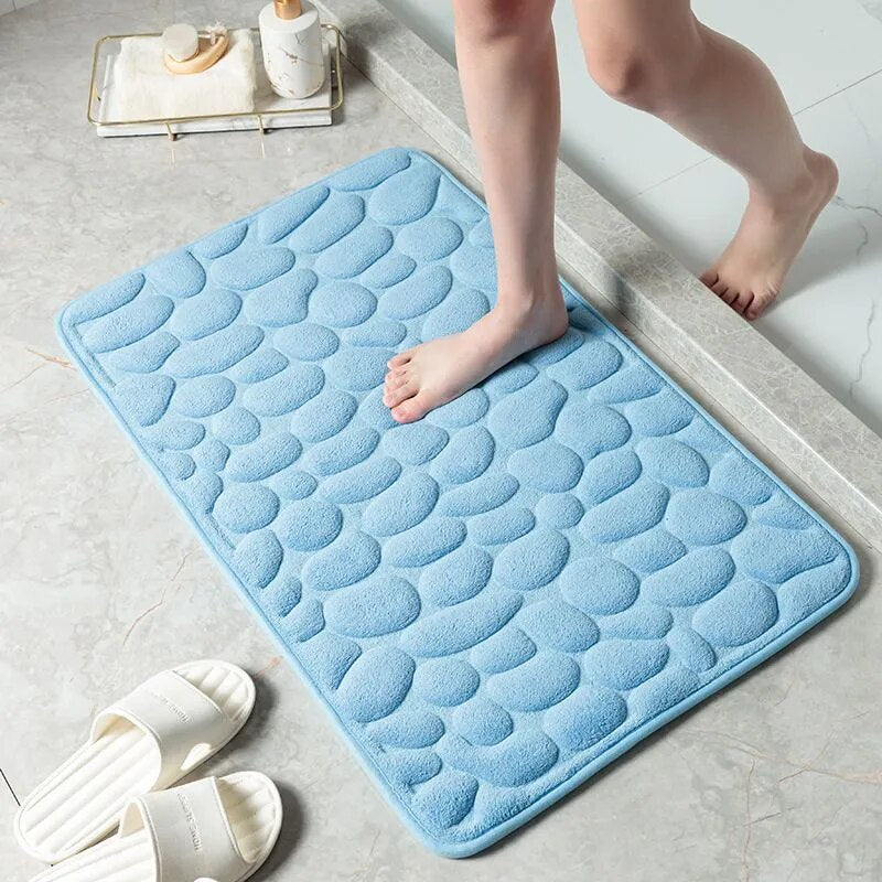 Home Bath Mat Cobblestone Embossed Bathroom Carpet Water Absorption Non-slip Memory Foam Absorbent Washable Rug Toilet Floor Mat Sky Blue China