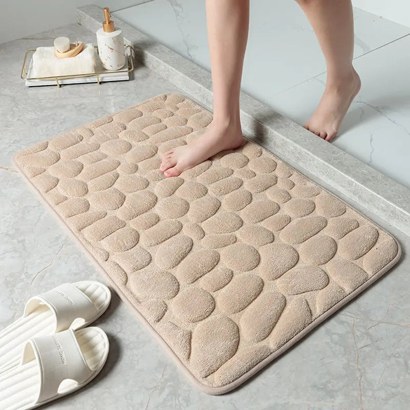 Home Bath Mat Cobblestone Embossed Bathroom Carpet Water Absorption Non-slip Memory Foam Absorbent Washable Rug Toilet Floor Mat khaki China