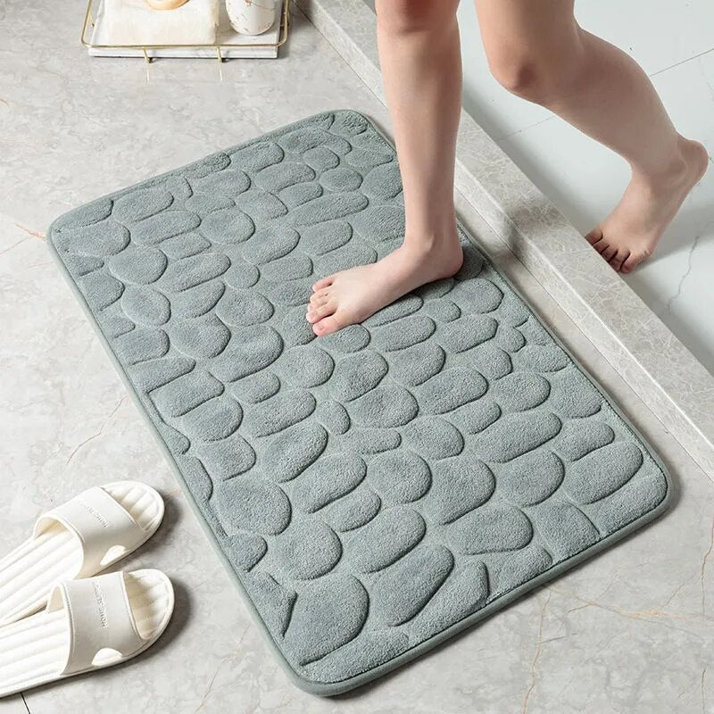 Home Bath Mat Cobblestone Embossed Bathroom Carpet Water Absorption Non-slip Memory Foam Absorbent Washable Rug Toilet Floor Mat grey China