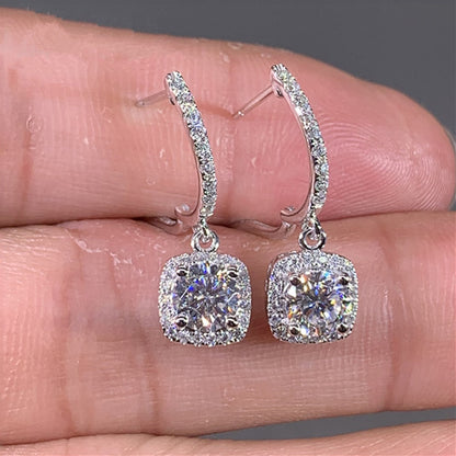 Huitan New Trendy Square Shape Drop Earrings Brilliant Bridal Engagement Wedding Jewelry Elegant Female Dangle Earring Nice Gift Silver Plated White