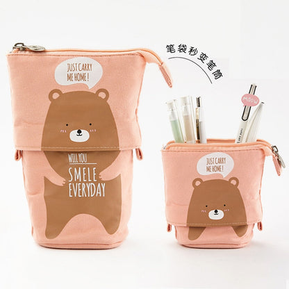 Kawaii Cat Bear Sheep Pencil Bag Pen Case Flexible Big Capacity Fabric Quality Pencil Box Kids Gift School Supplies Stationery 8-Bear