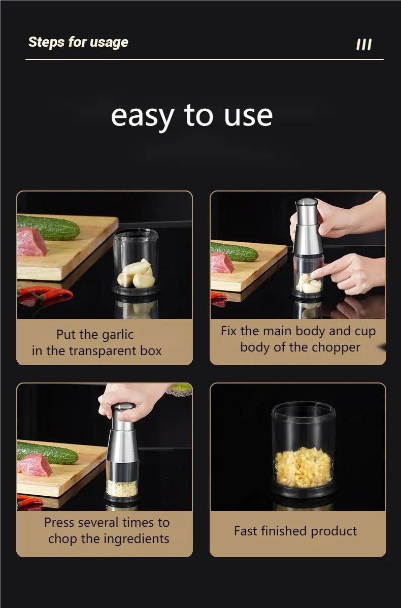 Kitchen Gadgets Garlic Press Manual Garlic Cutter Crusher Stainless Steel Pat Knife Handheld Food Chopper Slicer Garlic Chopper