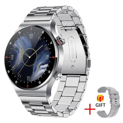 LIGE ECG+PPG Bluetooth Call Smart Watch Men 2023 Sports Bracelet NFC Waterproof Custom Watch Face Men SmartWatch For IOS Android silver steel