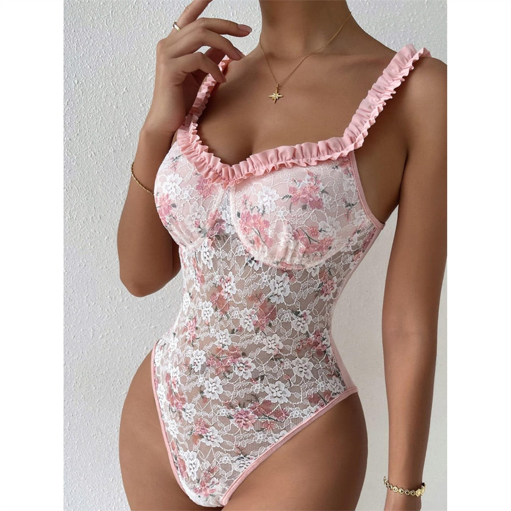 Lace Bodysuit Playsuit Romper Bottom Summer Thin Bodysuits Womens Clothing Ropa De Mujer Sexy Nightclub Overalls Jumpsuit Women 25-8063-pink