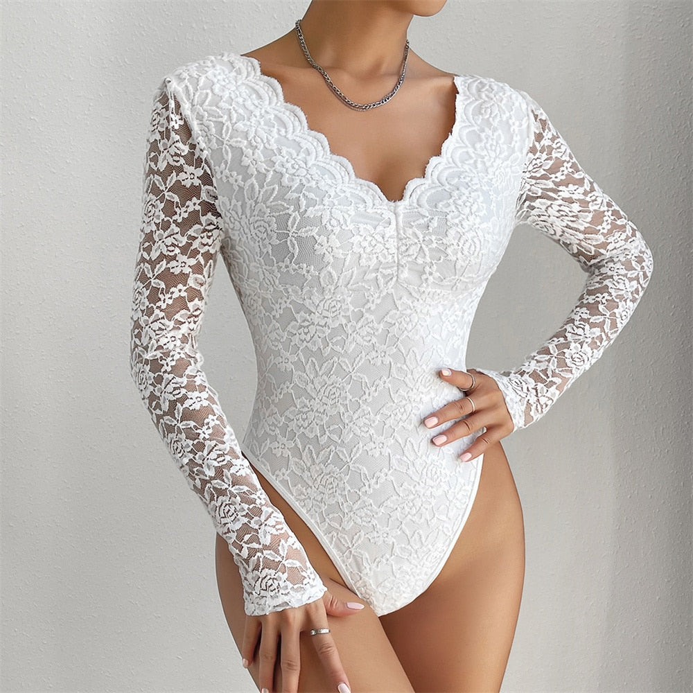 Lace Bodysuit Playsuit Romper Bottom Summer Thin Bodysuits Womens Clothing Ropa De Mujer Sexy Nightclub Overalls Jumpsuit Women 28-10717-white