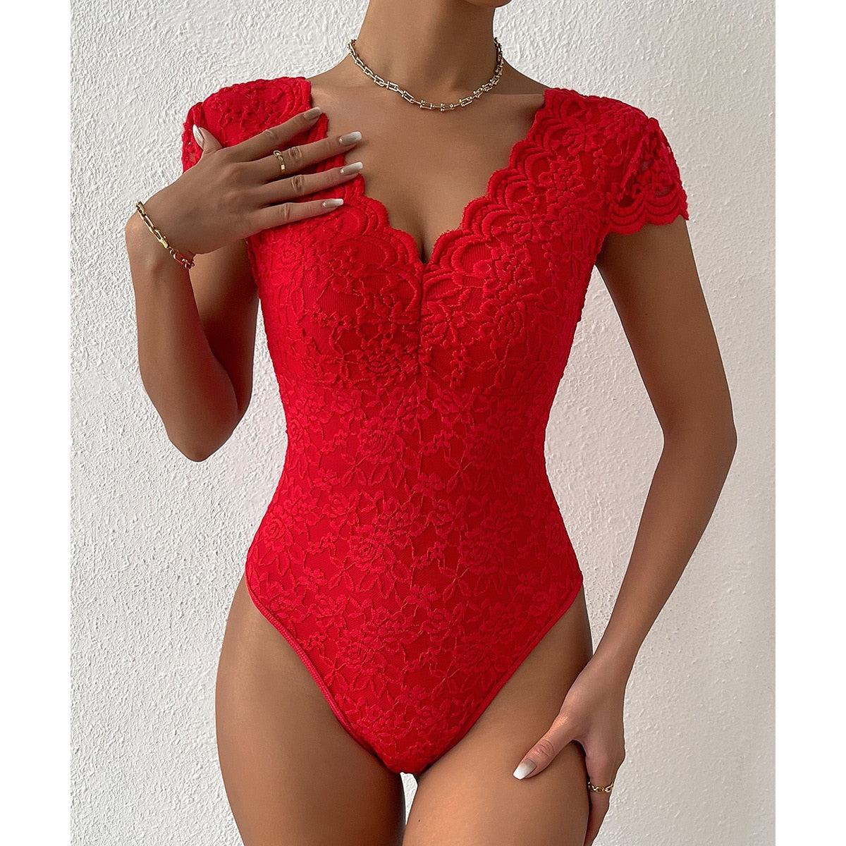 Lace Bodysuit Playsuit Romper Bottom Summer Thin Bodysuits Womens Clothing Ropa De Mujer Sexy Nightclub Overalls Jumpsuit Women 11-10512-red