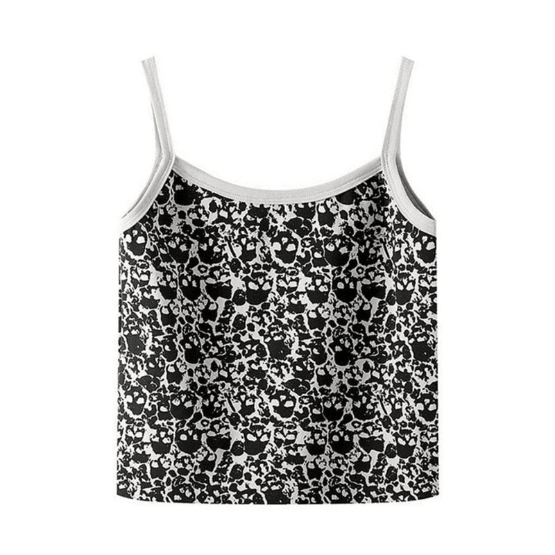 Ladies Slim Camisole Women Crop Tops Summer Clothes Girls Creative Plant Rhinestone Round Collar Sleeveless Base Shirt 23A