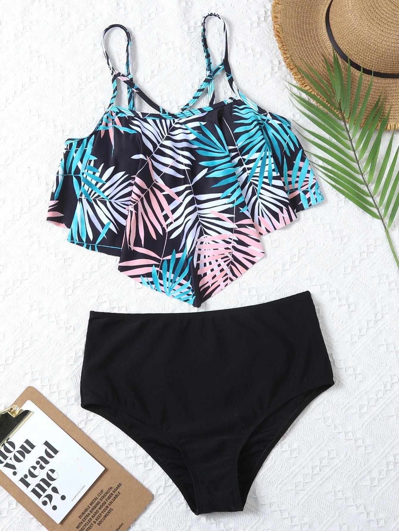 Leaf Print Hanky Hem Bikini Women Two Piece Swimwear Ruffle Swimsuit Sexy Summer Beach Bathing Suit 2023 High Waist Bikini Set