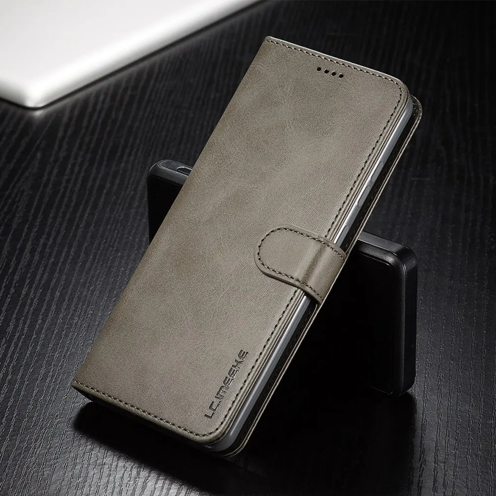 Leather Case for Samsung Galaxy S20 FE S21 Ultra A71 A51 Note 20 10 Plus A70 A50 A20 A52s S9 S8 Plus S7 Edge Wallet Flip Cover Grey