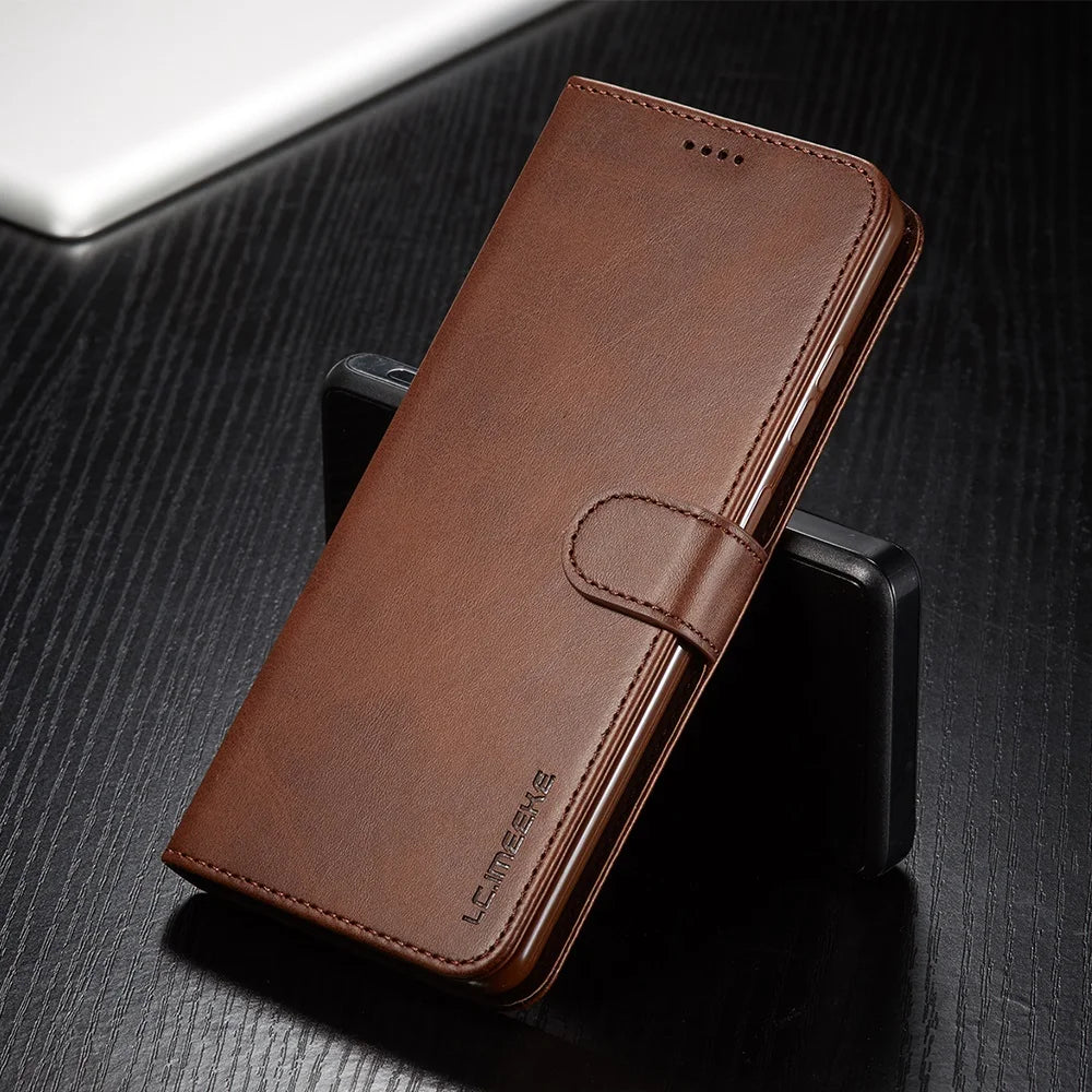 Leather Case for Samsung Galaxy S20 FE S21 Ultra A71 A51 Note 20 10 Plus A70 A50 A20 A52s S9 S8 Plus S7 Edge Wallet Flip Cover Brown