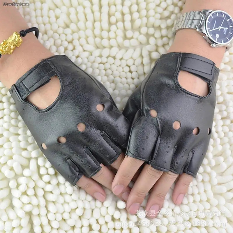 Leather Gloves Black Fingerless Driving Fashion Men Women Half Finger Gloves New