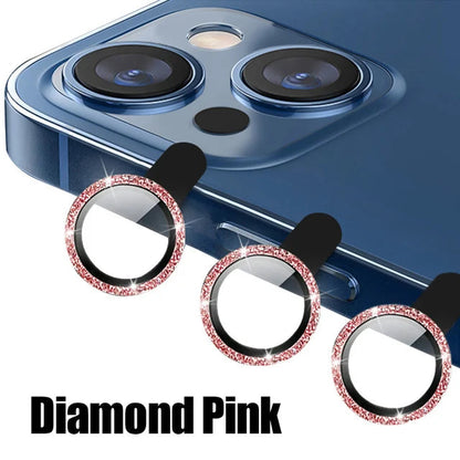Lens Protector Glass for iPhone 11 Pro Max Plus Camera Lens Protection For iPhone Mini Metal Ring Camera Film Diamond Pink