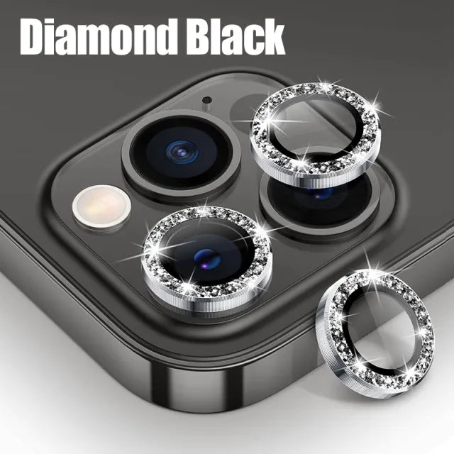 Lens Protector Glass for iPhone 11 Pro Max Plus Camera Lens Protection For iPhone Mini Metal Ring Camera Film Diamond Black
