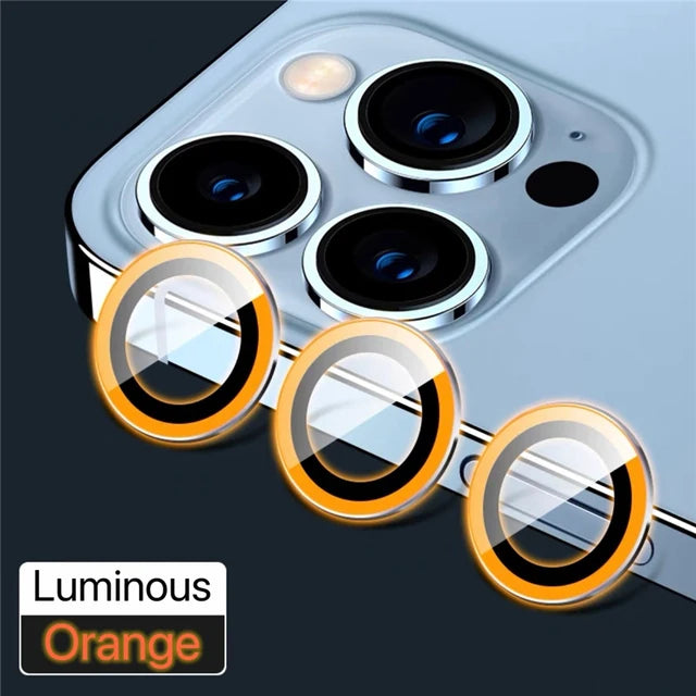 Lens Protector Glass for iPhone 12 Pro Max Plus Camera Lens Protection For iPhone Mini Metal Ring Camera Film Luminous Orange