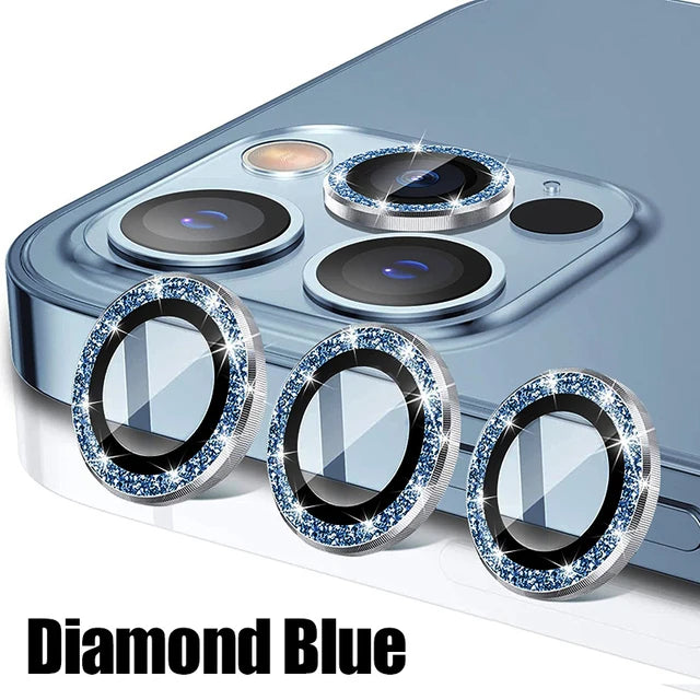 Lens Protector Glass for iPhone 12 Pro Max Plus Camera Lens Protection For iPhone Mini Metal Ring Camera Film Diamond Blue